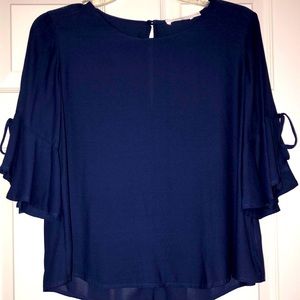 New, never worn XS Lush silky, navy blouse; flowy and feminine!